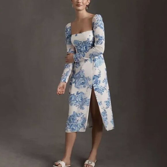 BHLDN Kayleigh Georgette Dress Blue Floral - Picture 1 of 9